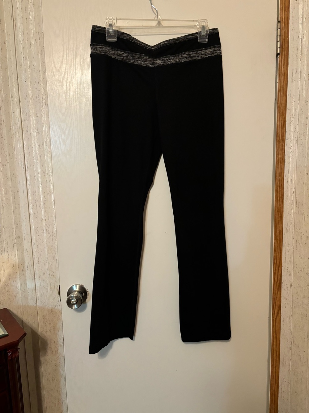 Tangerine Black Yoga Pants with Heathered Gray V-Waistband